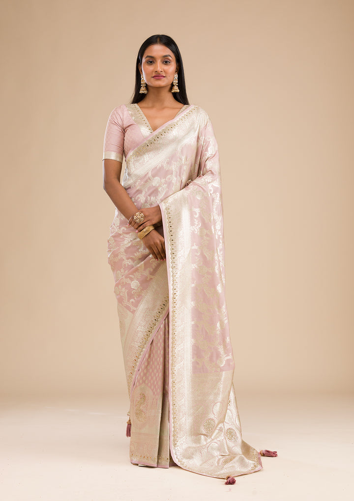 Lavender Zariwork Banarasi Silk Saree