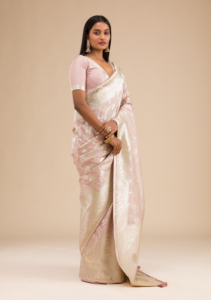 Lavender Zariwork Banarasi Silk Saree