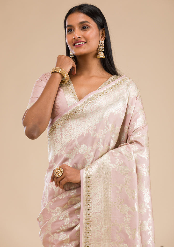 Lavender Zariwork Banarasi Silk Saree