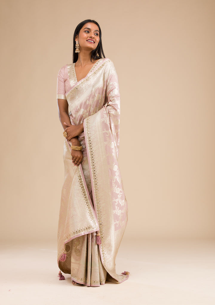 Lavender Zariwork Banarasi Silk Saree