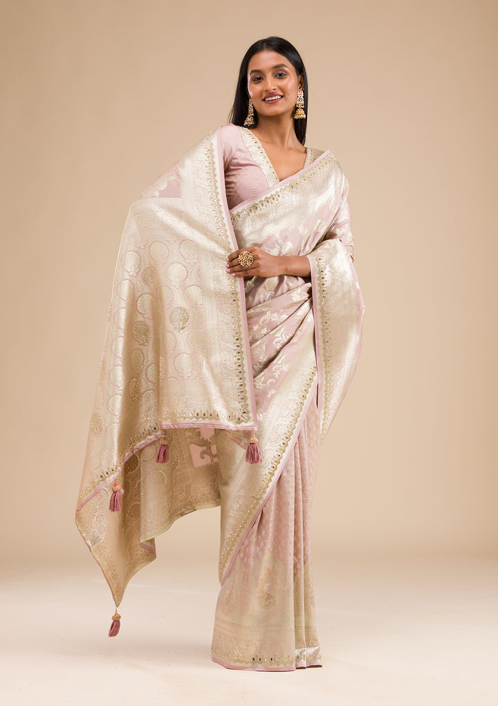 Lavender Zariwork Banarasi Silk Saree