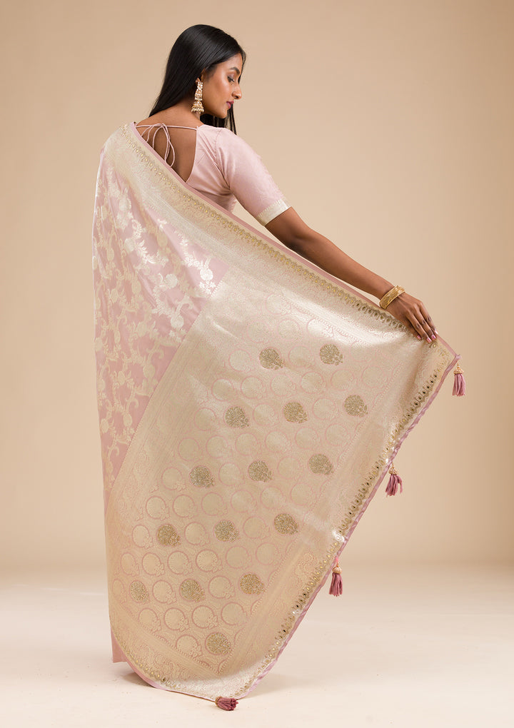 Lavender Zariwork Banarasi Silk Saree