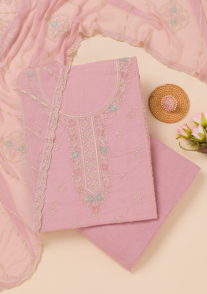 Lavender Zariwork Georgette Unstitched Salwar Suit