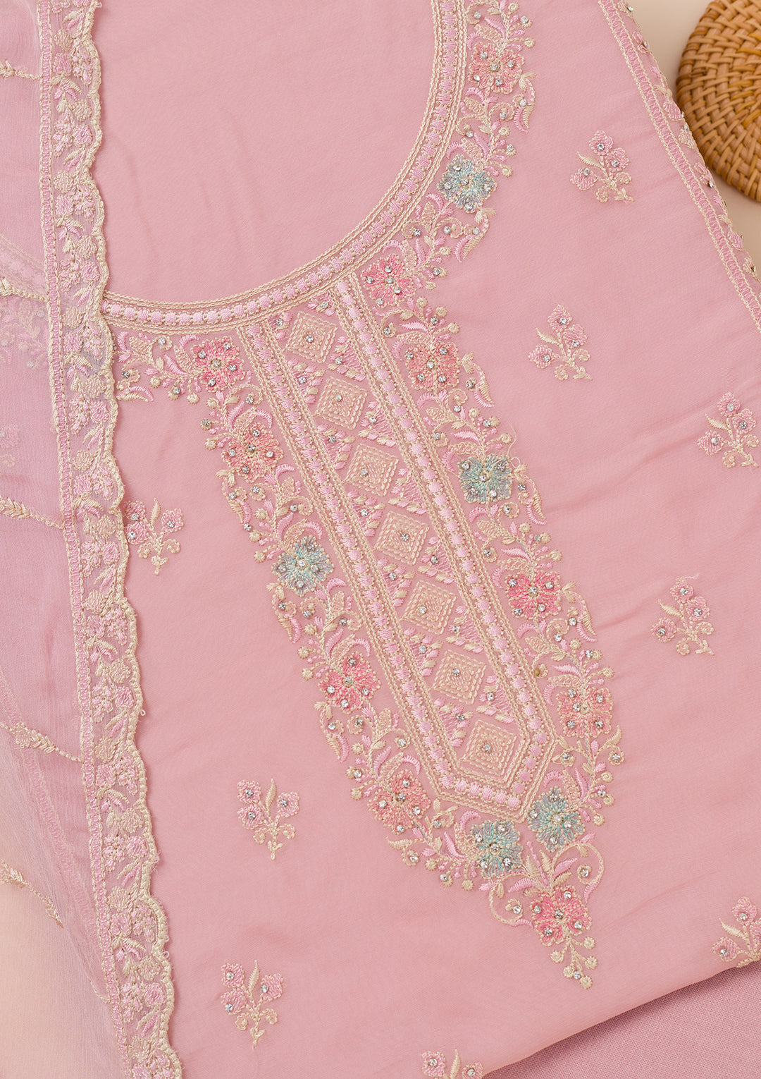 Lavender Zariwork Georgette Unstitched Salwar Suit