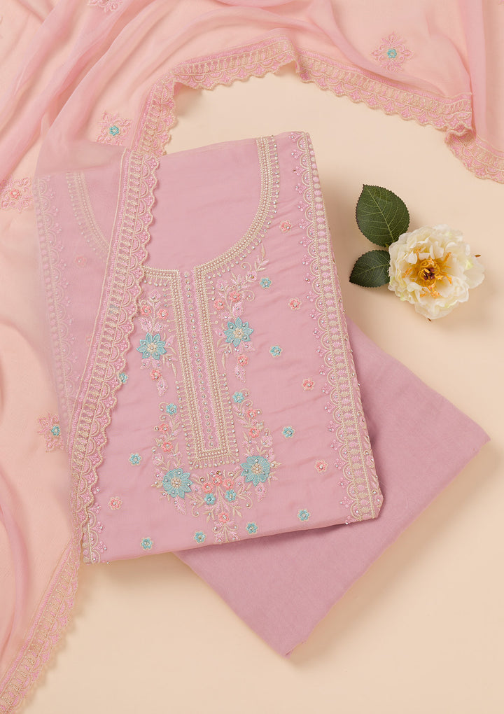Lavender Zariwork Georgette Unstitched Salwar Suit