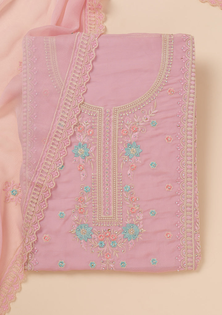 Lavender Zariwork Georgette Unstitched Salwar Suit