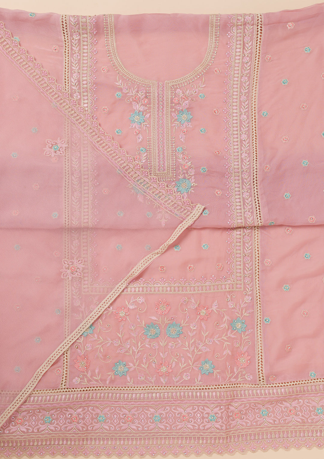 Lavender Zariwork Georgette Unstitched Salwar Suit