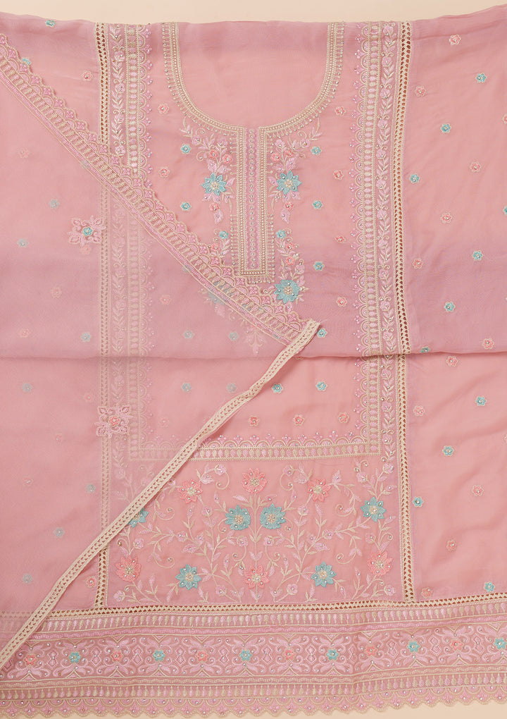Lavender Zariwork Georgette Unstitched Salwar Suit