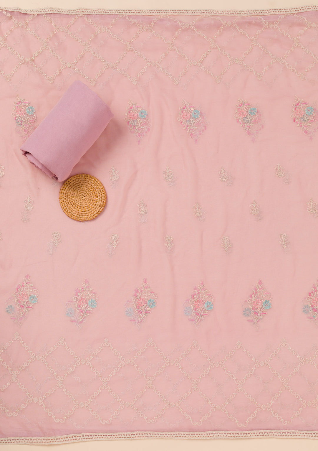 Lavender Zariwork Georgette Unstitched Salwar Suit