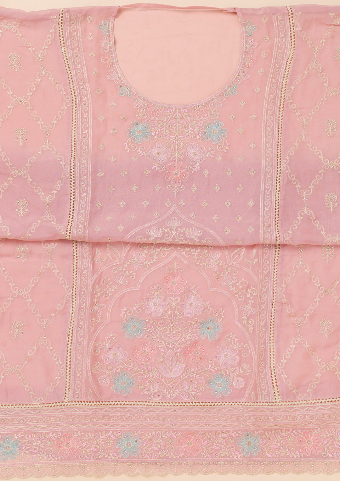 Lavender Zariwork Georgette Unstitched Salwar Suit