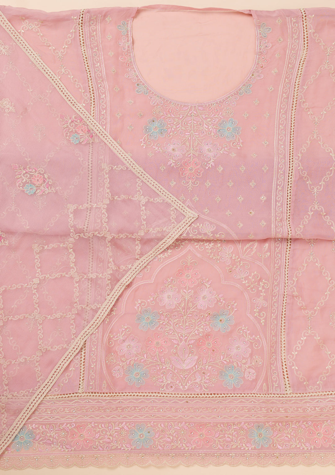 Lavender Zariwork Georgette Unstitched Salwar Suit