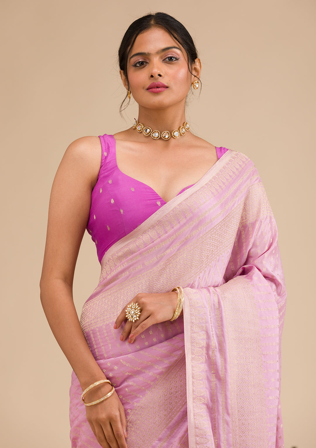 Lavender Zariwork Georgette Saree