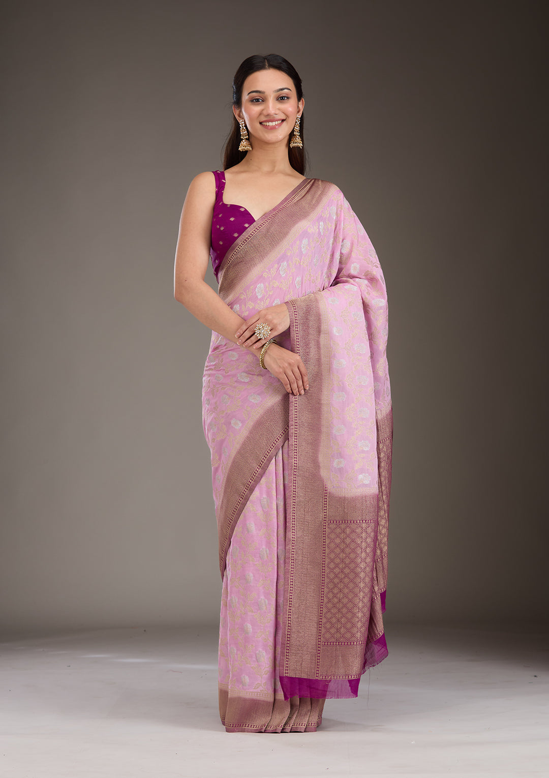 Lavender Zariwork Georgette Saree