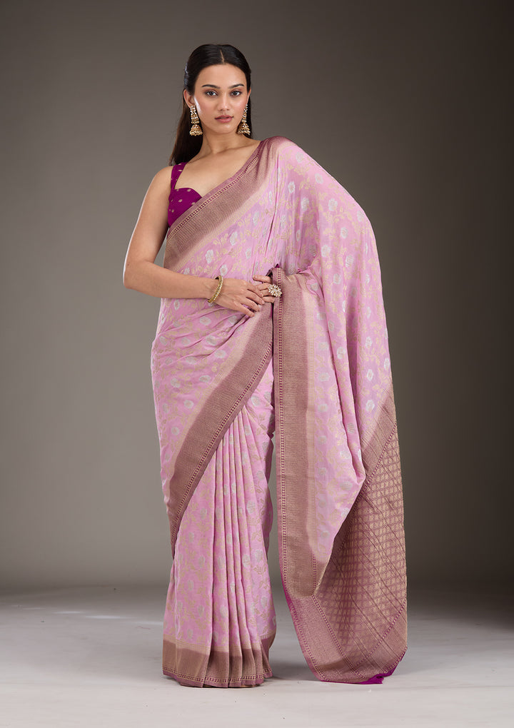 Lavender Zariwork Georgette Saree
