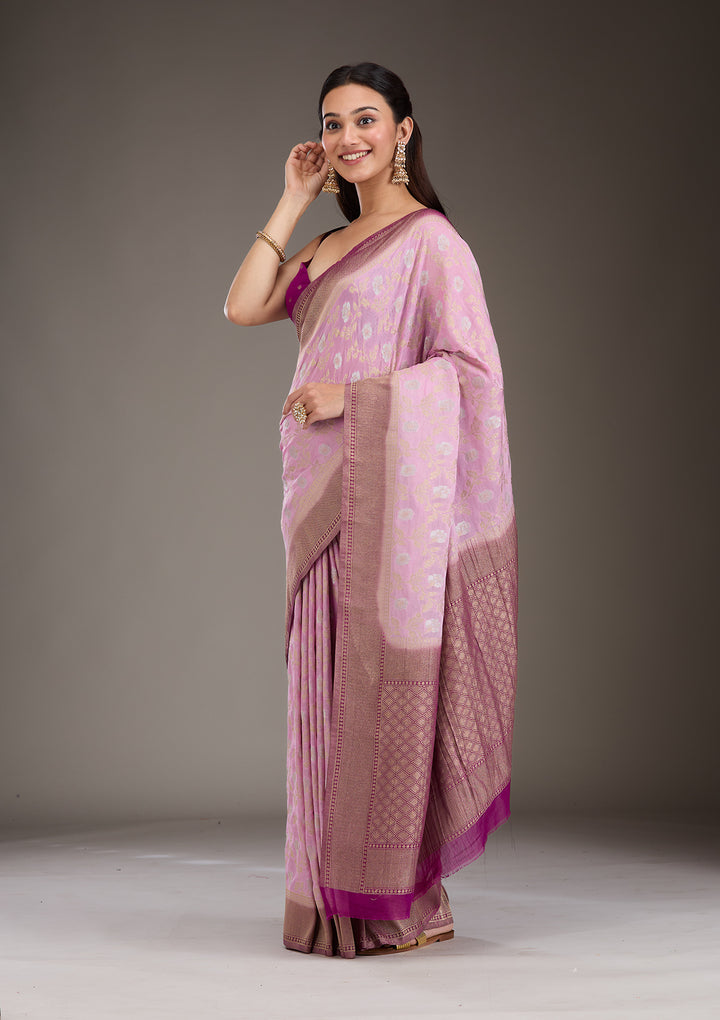 Lavender Zariwork Georgette Saree