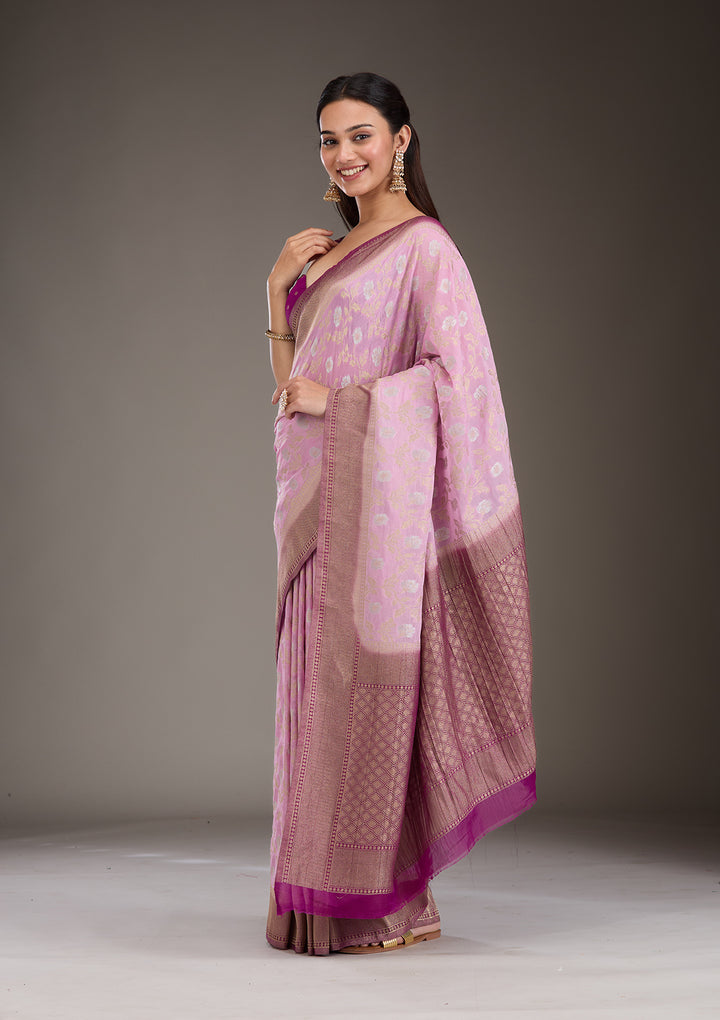 Lavender Zariwork Georgette Saree