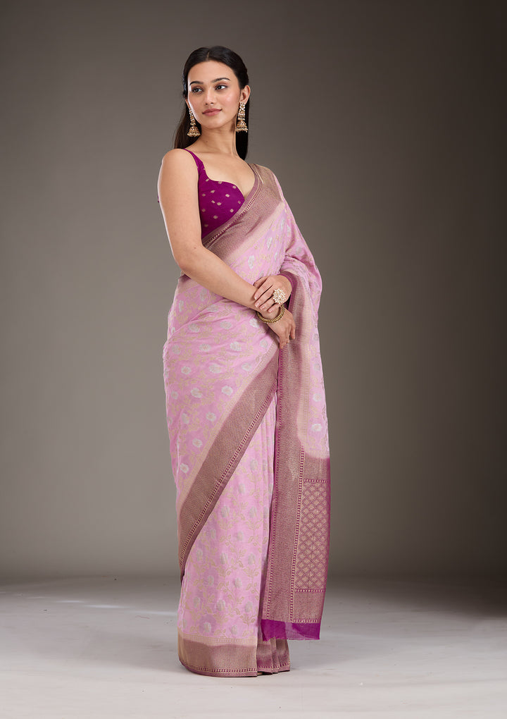 Lavender Zariwork Georgette Saree