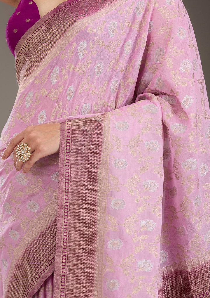 Lavender Zariwork Georgette Saree