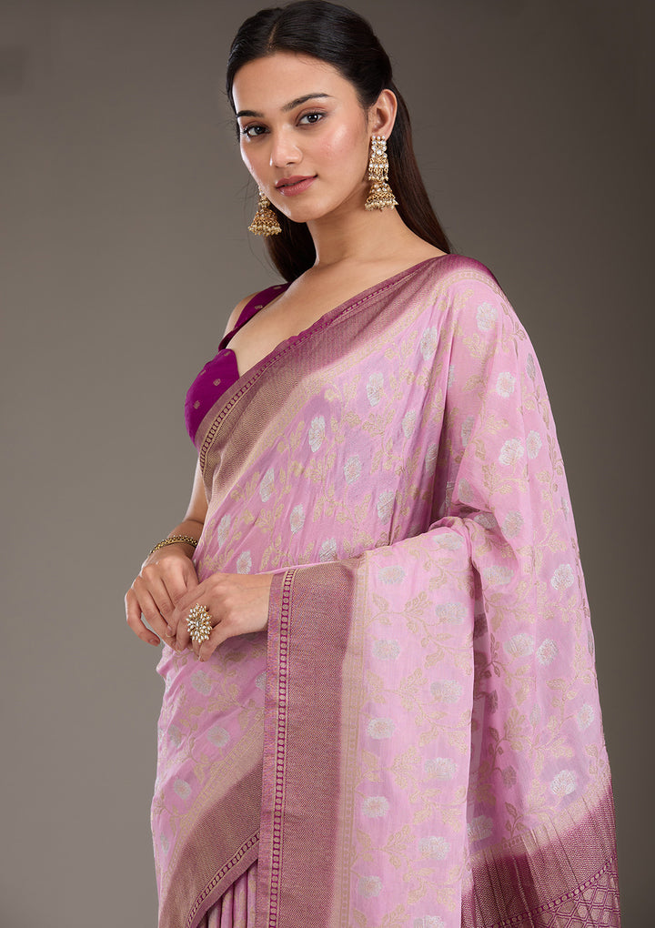 Lavender Zariwork Georgette Saree