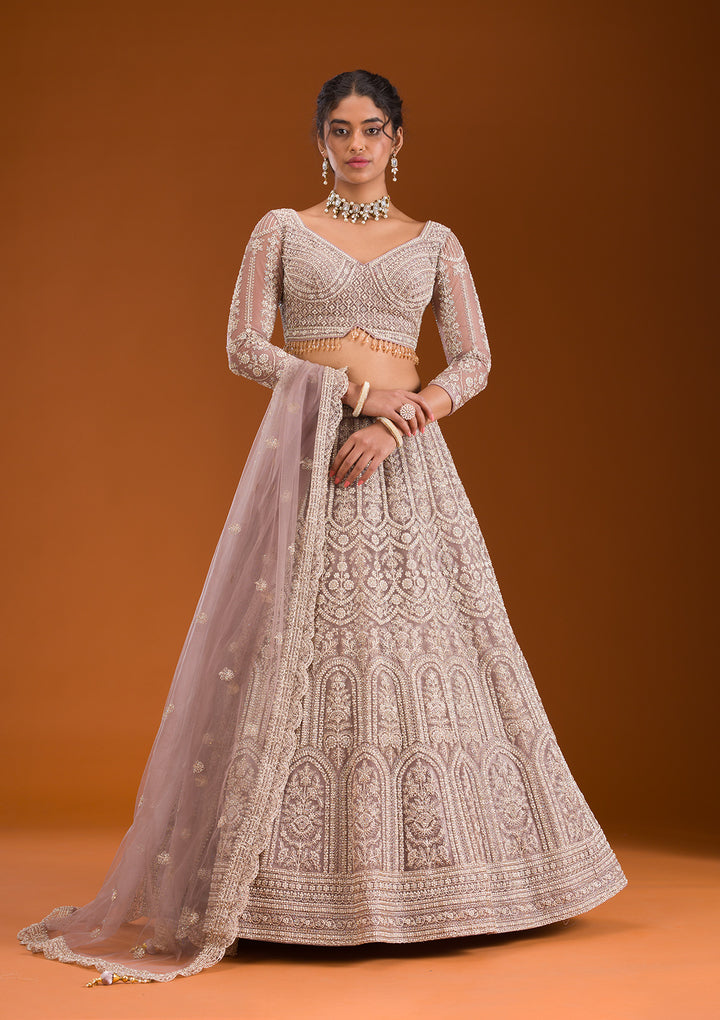 Lavender Zariwork Net Readymade Lehenga