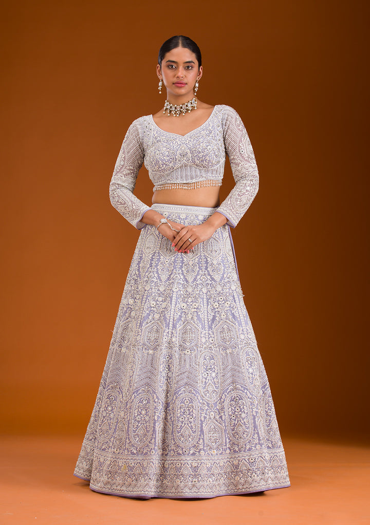 Lavender Zariwork Net Readymade Lehenga