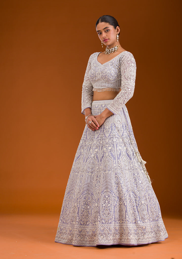 Lavender Zariwork Net Readymade Lehenga