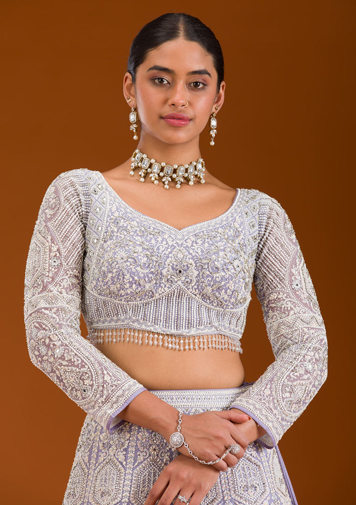 Lavender Zariwork Net Readymade Lehenga