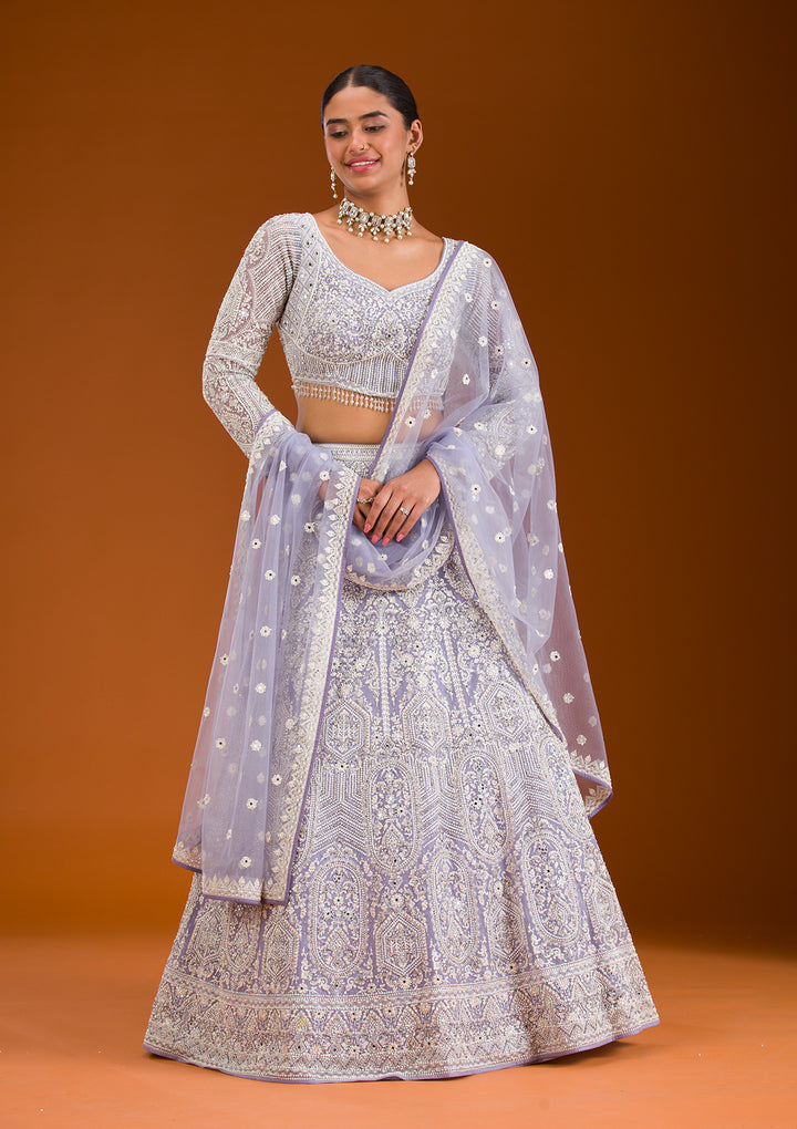 Lavender Zariwork Net Readymade Lehenga