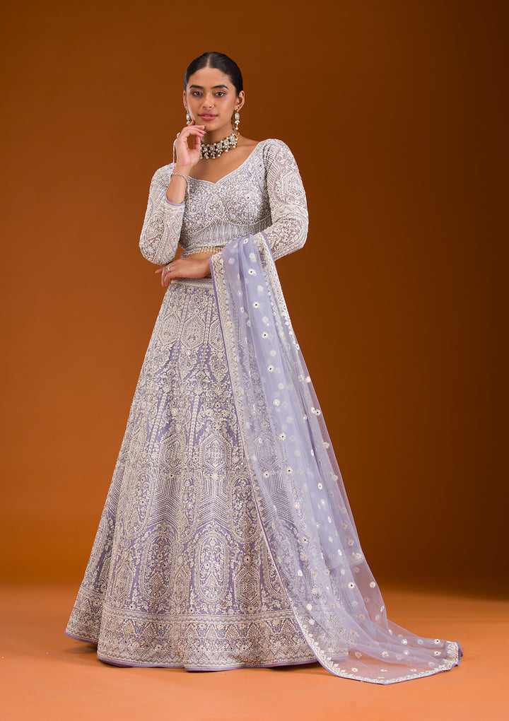 Lavender Zariwork Net Readymade Lehenga