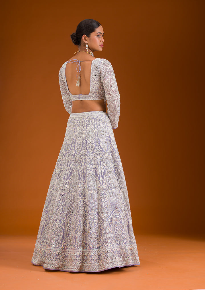 Lavender Zariwork Net Readymade Lehenga