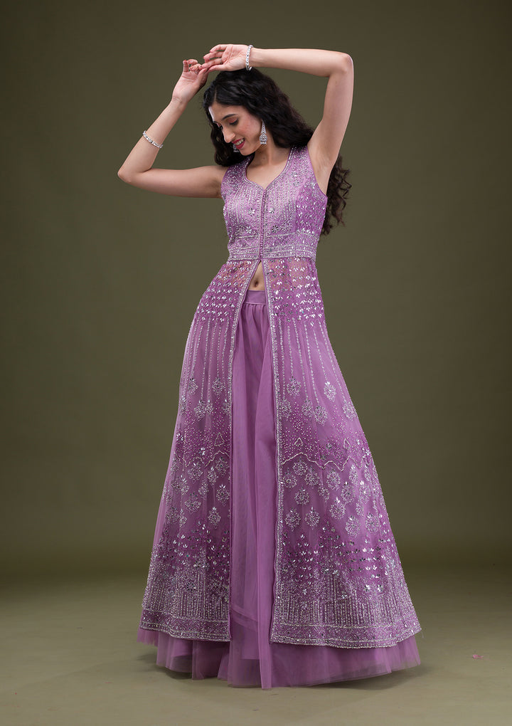 Lavender Zariwork Net Readymade Salwar Suit