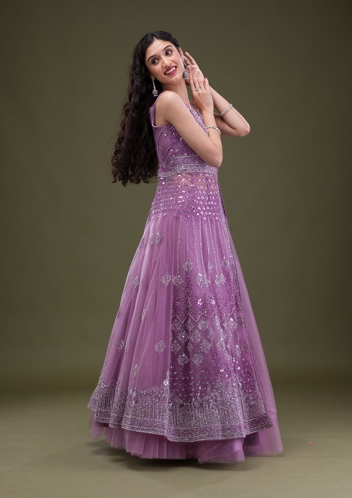 Lavender Zariwork Net Readymade Salwar Suit