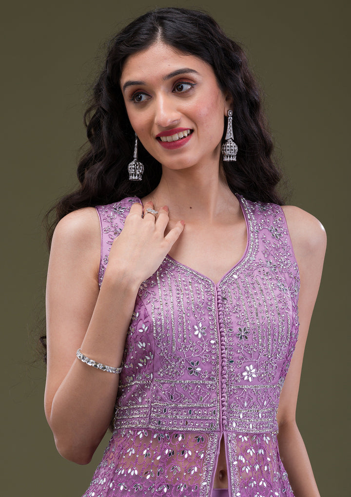 Lavender Zariwork Net Readymade Salwar Suit