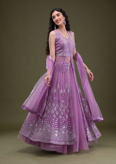 Lavender Zariwork Net Readymade Salwar Suit
