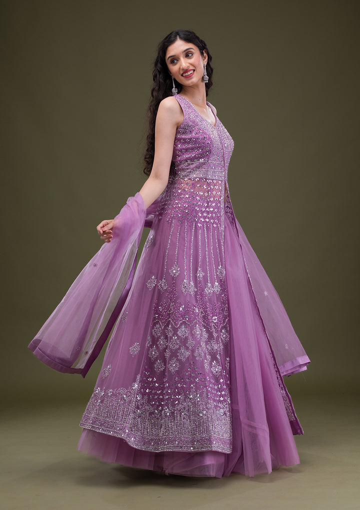 Lavender Zariwork Net Readymade Salwar Suit