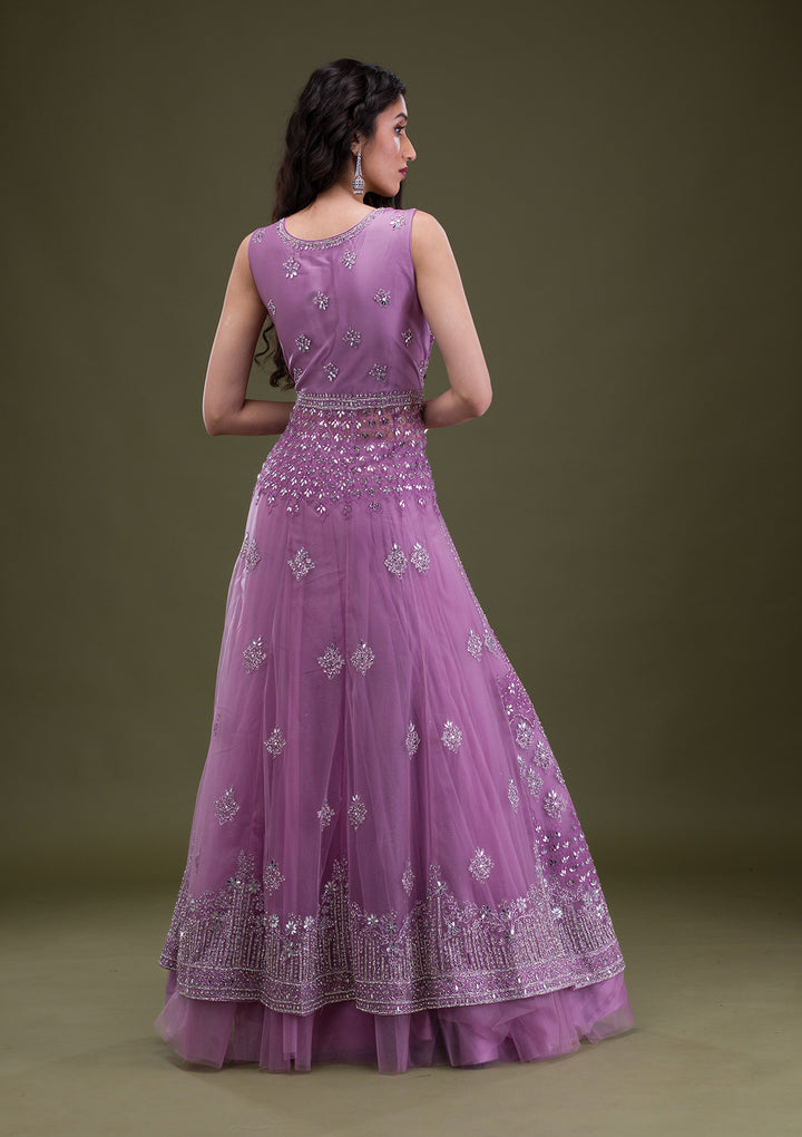 Lavender Zariwork Net Readymade Salwar Suit