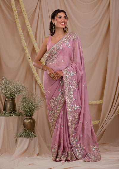 Lavender Zariwork Net Saree-Koskii