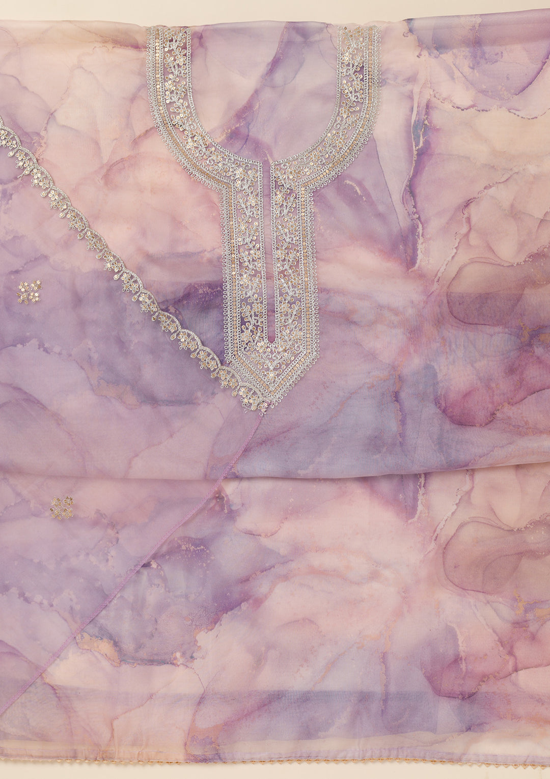 Lavender Zariwork Organza Unstitched Salwar Suit
