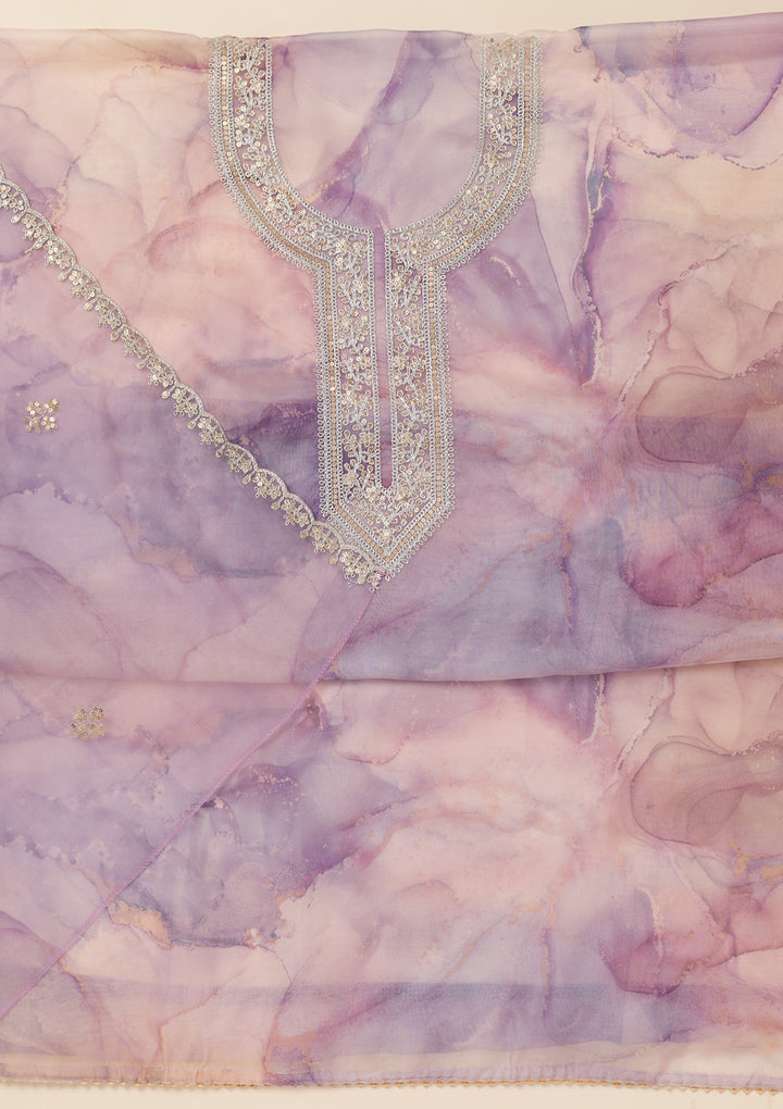Lavender Zariwork Organza Unstitched Salwar Suit