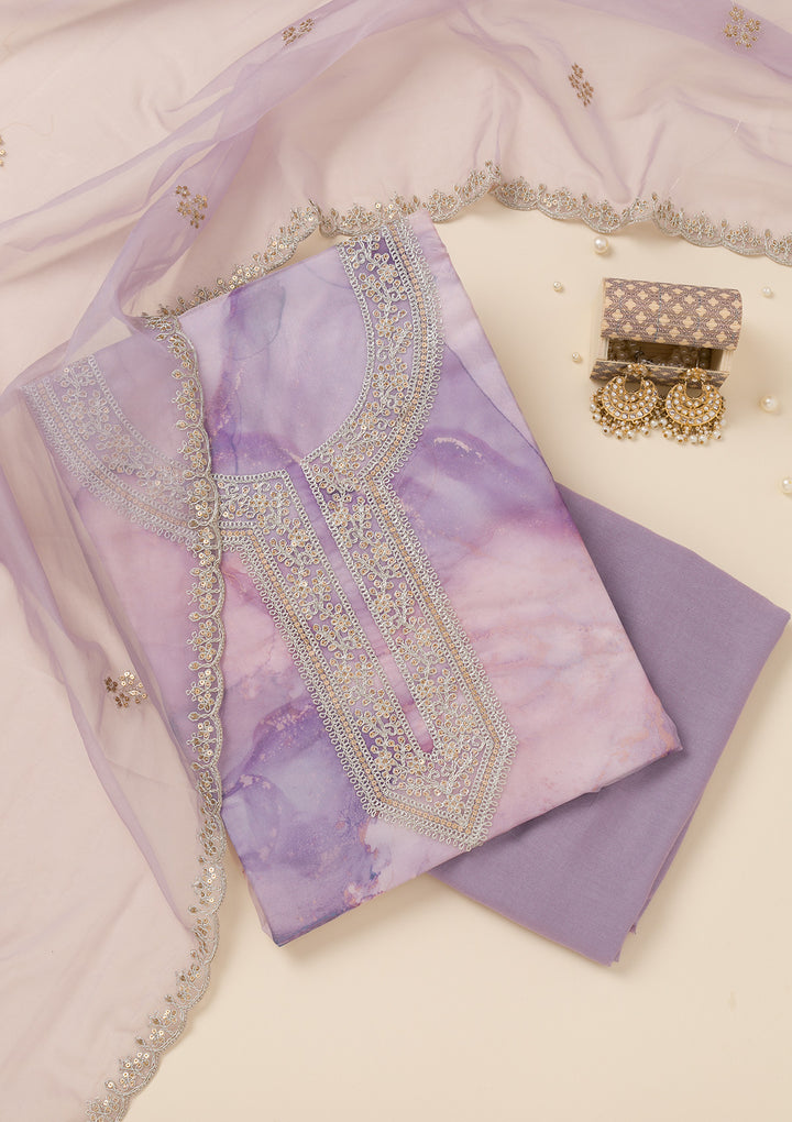 Lavender Zariwork Organza Unstitched Salwar Suit