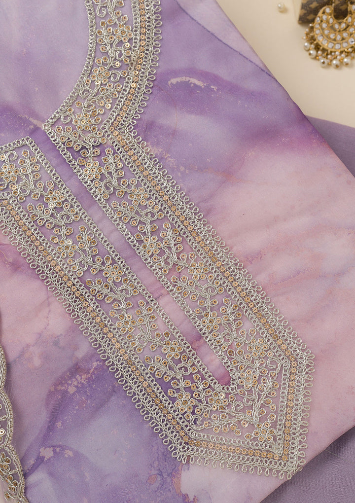 Lavender Zariwork Organza Unstitched Salwar Suit