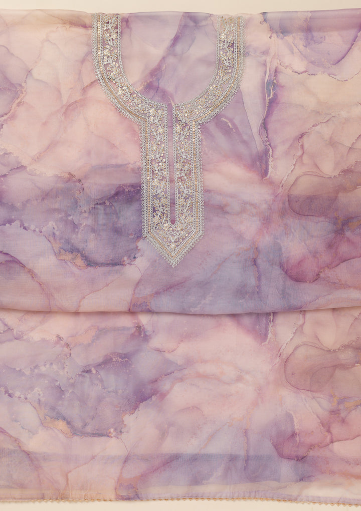 Lavender Zariwork Organza Unstitched Salwar Suit