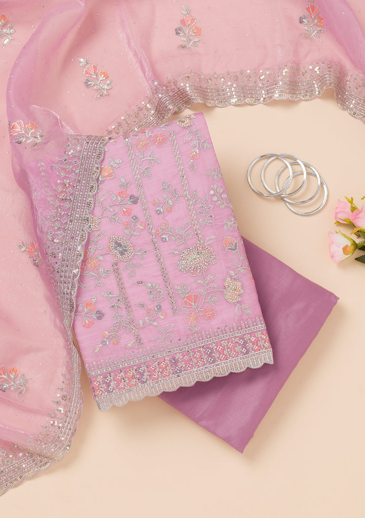 Lavender Zariwork Organza Unstitched Salwar Suit