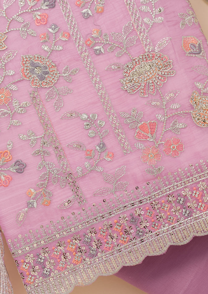 Lavender Zariwork Organza Unstitched Salwar Suit