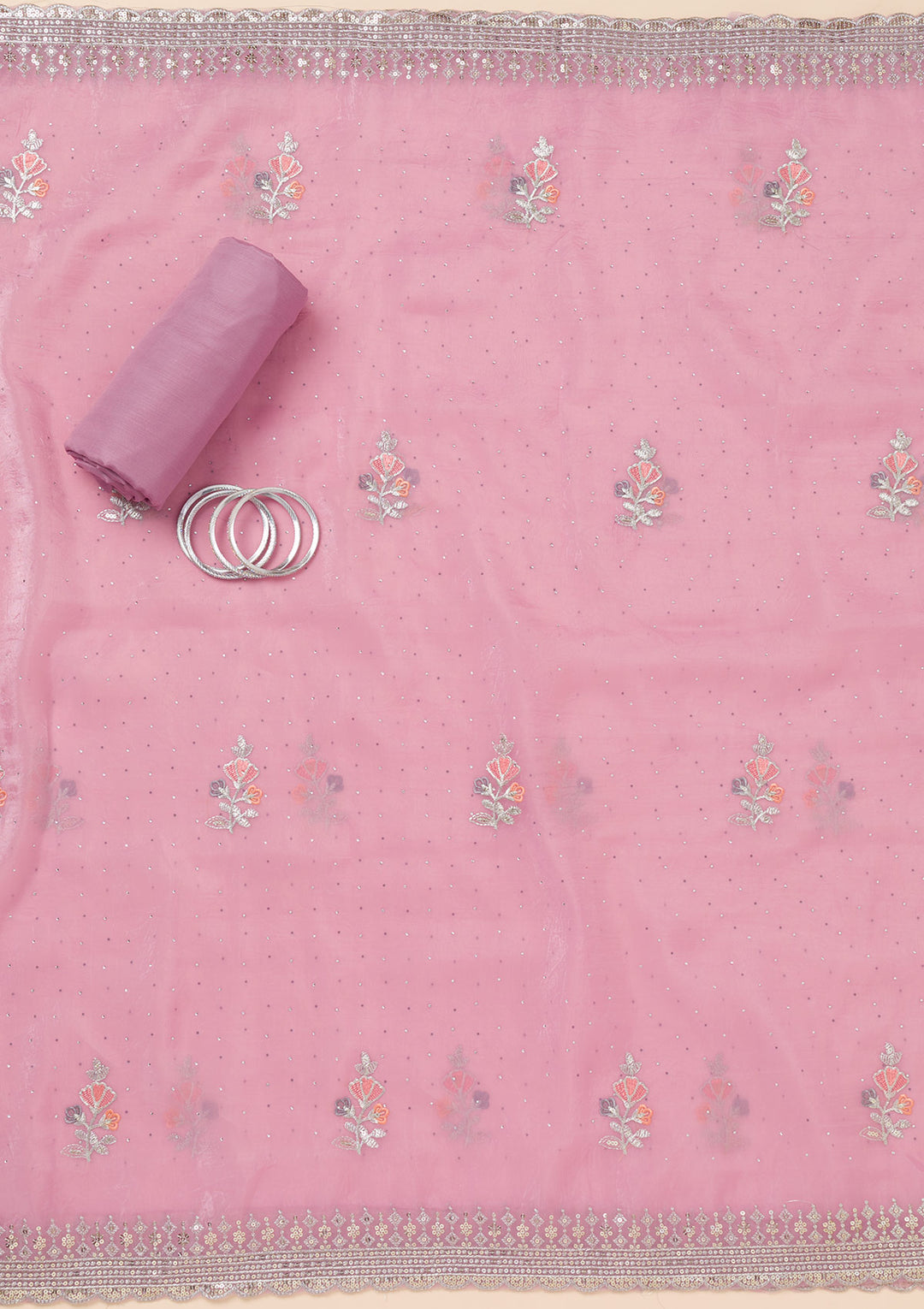 Lavender Zariwork Organza Unstitched Salwar Suit