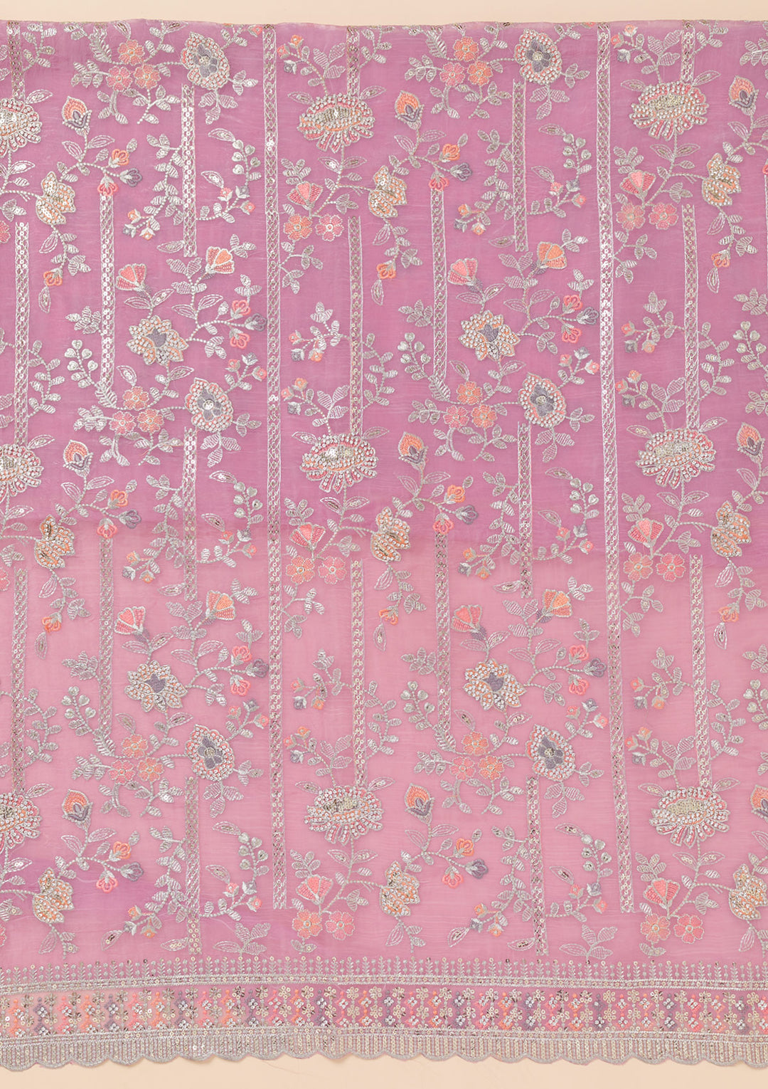 Lavender Zariwork Organza Unstitched Salwar Suit