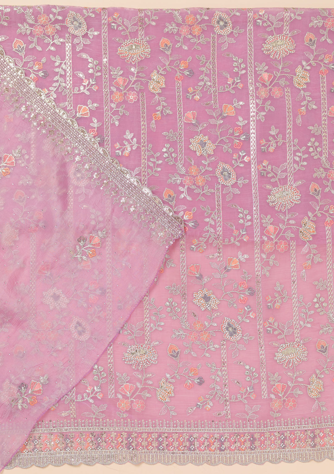 Lavender Zariwork Organza Unstitched Salwar Suit