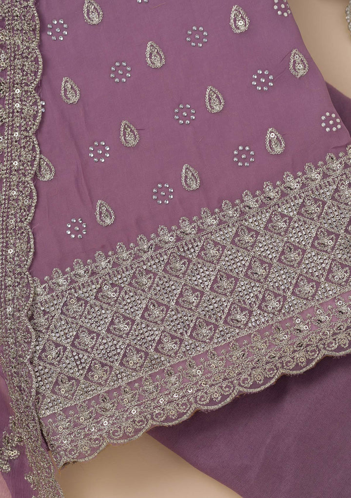 Lavender Zariwork Organza Unstitched Salwar Suit