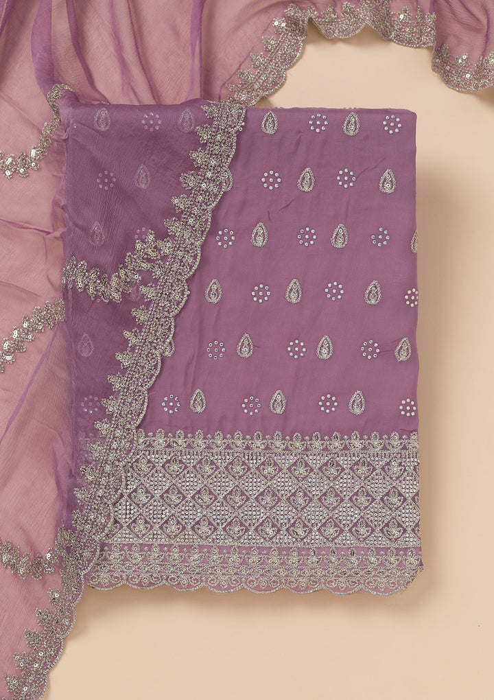 Lavender Zariwork Organza Unstitched Salwar Suit