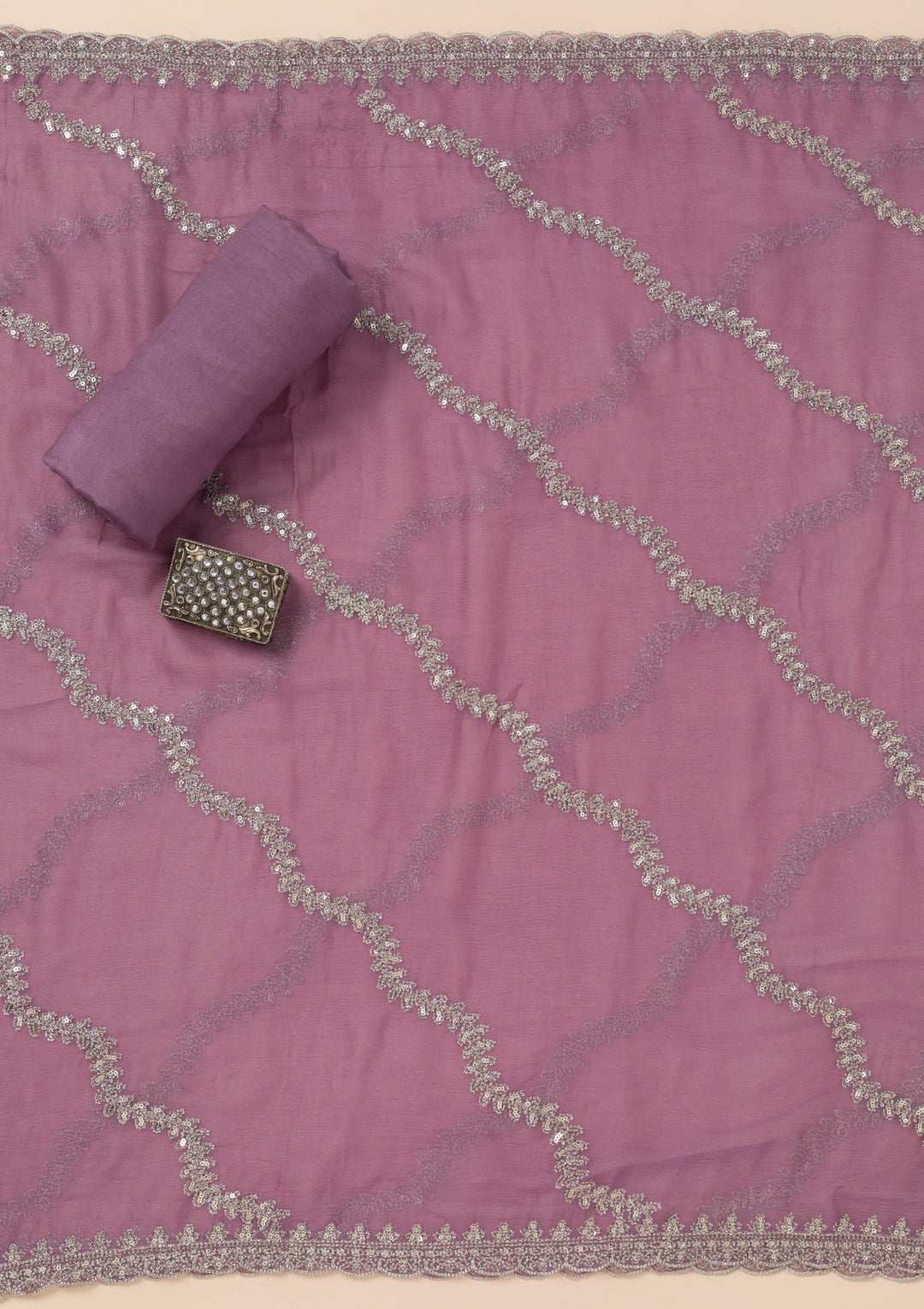 Lavender Zariwork Organza Unstitched Salwar Suit
